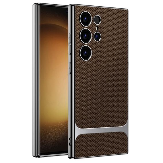Калъфи за Samsung Galaxy S23 Ultra, GKK Woven Leather, кафе
