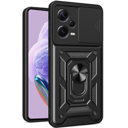 Брониран калъф за Iphone 15 Pro Max, брониран Slide Ring, черен + 9H стъкло