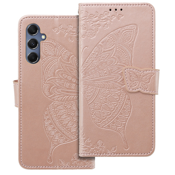 Калъф с капак за Samsung Galaxy M34 5G, Butterfly, розов rose gold