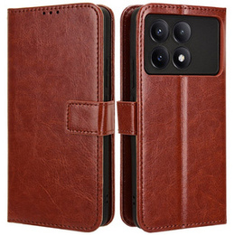 Калъф с капак за Xiaomi Poco F6 Pro, Crazy Horse Wallet, кафяв