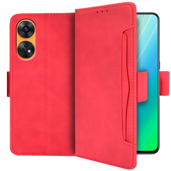 Калъф с капак за Oppo Reno8 T, Card Slot, червен