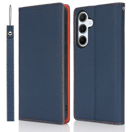 Калъф с капак за Samsung Galaxy S25+ Plus, Litchi Skin Grain, тъмносин