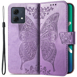 Калъф с капак за Motorola Moto G84, Butterfly, лилав