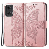 Калъф с капак за Motorola Moto G24 / G24 Power / G04, Butterfly, розов rose gold