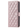 Калъф с капак за Samsung Galaxy S25, Rhombus Crossbody Leather, розов rose gold