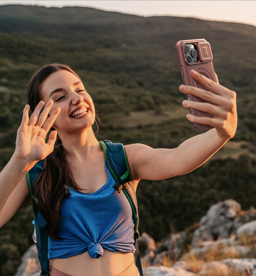 Брониран калъф за iPhone 16 Pro Max, Dexnor CamProtect MagSafe, червен