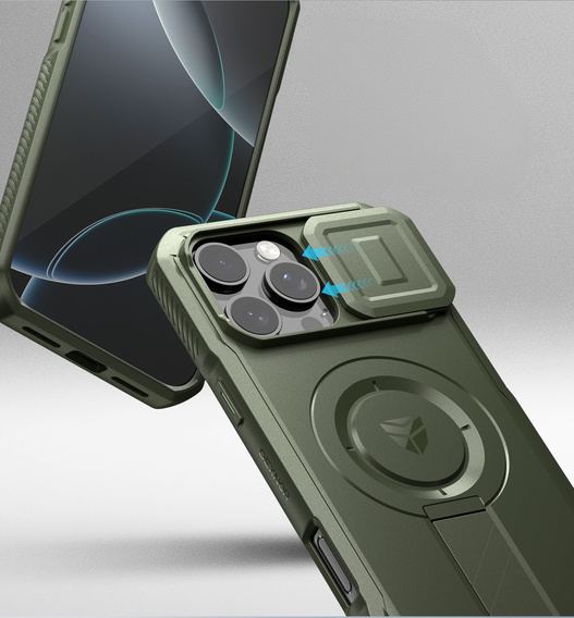 Брониран калъф за iPhone 16 Pro Max, Dexnor CamProtect MagSafe, зелен