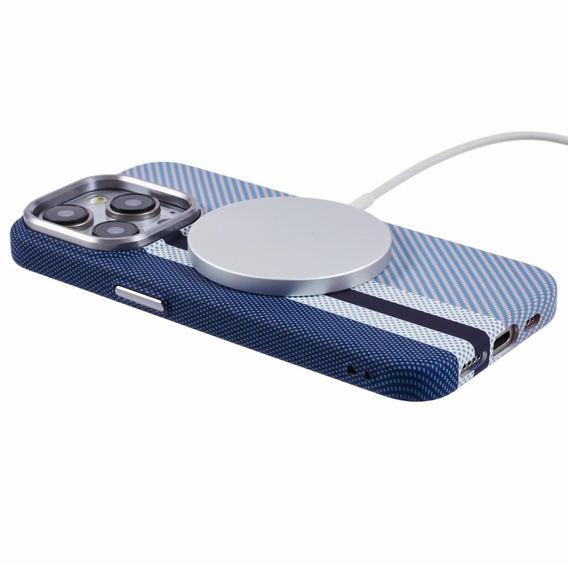 Калъфът за iPhone 14 Pro Max, Carbon Fiber MagSafe, син