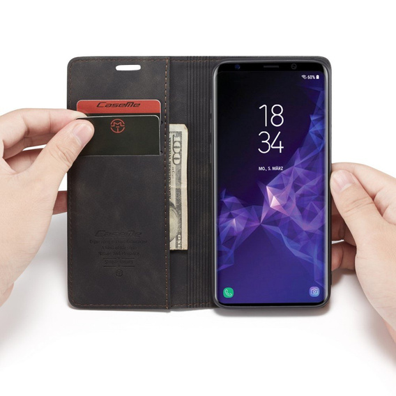 CASEME калъф за Samsung Galaxy S9 Plus, Leather Wallet Case, черен