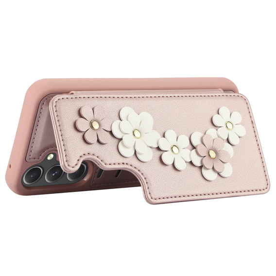 Калъфът за Samsung Galaxy S23 FE, Leather Flower Card Slot, розов