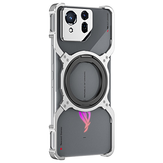 Калъф за ASUS ROG Phone 8 5G / 8 Pro 5G, Kickstand Bumper, с капак за обектива, за MagSafe, сребърен