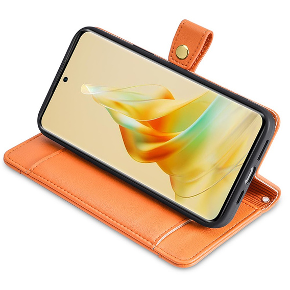 Калъф с капак за Oppo Reno8 T 4G, Wallet Zipper Pocket, оранжев