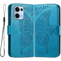 Калъф с капак за Oppo Reno 13, Butterfly, син