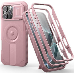 Брониран калъф за iPhone 16 Pro, Dexnor CamProtect MagSafe, розов (Две рамки)