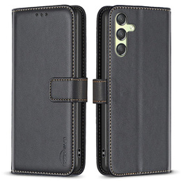 Калъф с капак за Samsung Galaxy A25 5G, BINFEN Wallet, черен + 9H стъкло