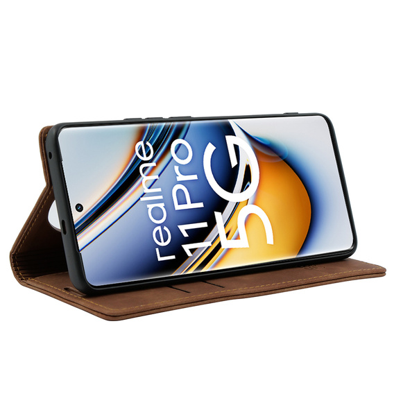 Калъф за Realme 11 Pro 5G / Pro+ 5G, ERBORD Vintage, портфейл с капак, кафяв