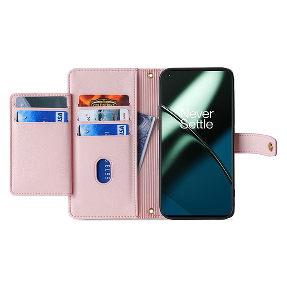 Калъф с капак за OnePlus 12 5G, Wallet Zipper Pocket, розов