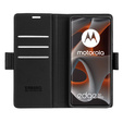 Калъф за Motorola Edge 50 Pro, ERBORD Glossy Litchi, портфейл с капак, черен