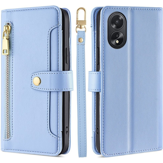 Калъф с капак за Oppo A38 / A18 4G, Wallet Zipper Pocket, син
