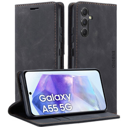 Калъф за Samsung Galaxy A55, ERBORD Vintage, черен + стъкло за екран