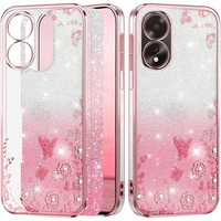 Калъф за Oppo A18 4G / A38 4G, Glitter Flower, розов rose gold