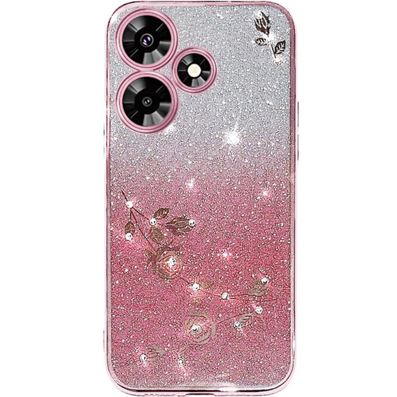 Калъф за Infinix Hot 30i, Glitter Flower, розов rose gold