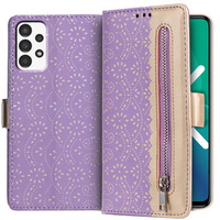 Калъф с капак за Samsung Galaxy A52 / A52s, Wallet Pocket Zipper Lace, лилав