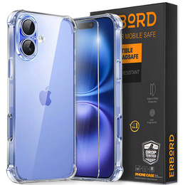 Калъф за iPhone 16, Erbord Dropproof, прозрачен + стъкло