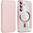 Калъф с капак за Samsung Galaxy S24+ Plus, RFID Wallet MagSafe CamShield, розов