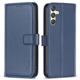 Калъф с капак за Samsung Galaxy A25 5G, BINFEN Wallet, син + 9H стъкло
