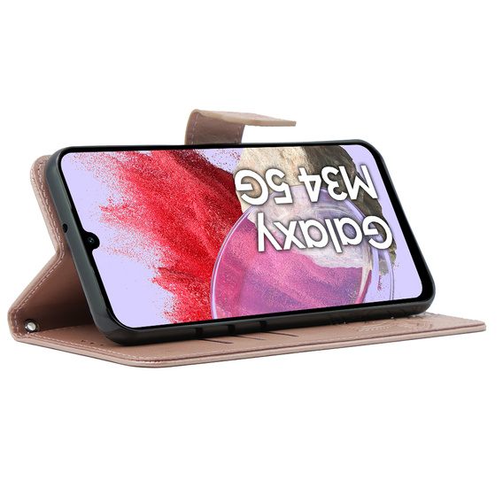 Калъф с капак за Samsung Galaxy M34 5G, Butterfly, розов rose gold