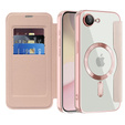 Калъф с капак за iPhone 16E, RFID Wallet MagSafe CamShield, розов