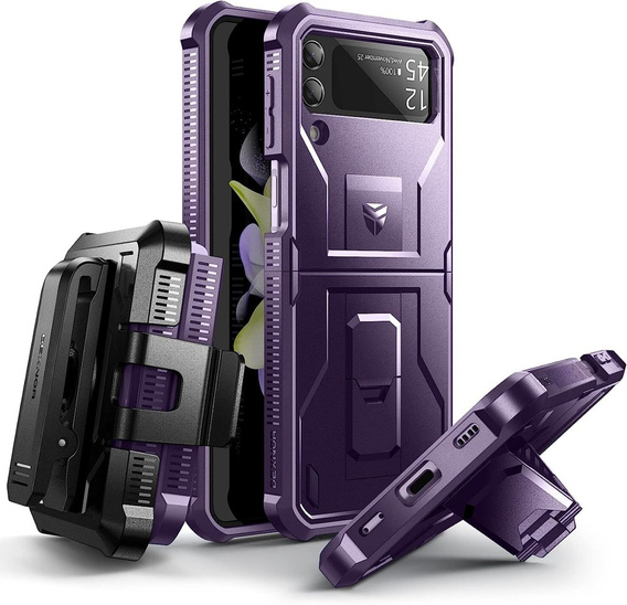 брониран калъф за Samsung Galaxy Z Flip 4 5G, Dexnor Clip Holder, лилав