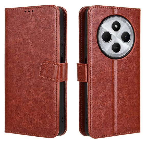 Калъф с капак за Xiaomi Redmi 14C / Xiaomi Poco C75, Crazy Horse Wallet, кафяв