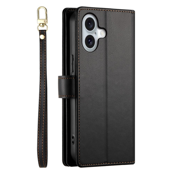 Калъф с капак за iPhone 16 Plus, Wallet Zipper Pocket, черен