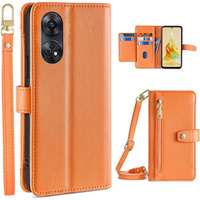 Калъф с капак за Oppo Reno8 T 4G, Wallet Zipper Pocket, оранжев