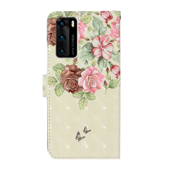 Калъф с капак за Huawei P40, Wallet, butterfly, розов