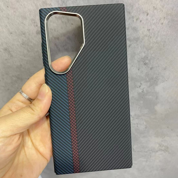 Калъфът за Samsung Galaxy S24 Ultra, Carbon Fiber MagSafe, черно / синьо