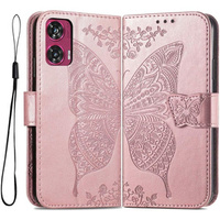 Калъф с капак за Motorola Edge 50 Fusion 5G, Butterfly, розов rose gold