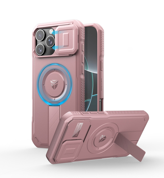 Брониран калъф за iPhone 16 Pro Max, Dexnor CamProtect MagSafe, розов