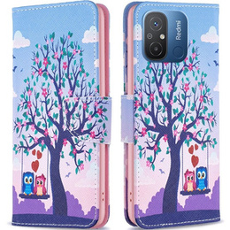 Калъф с капак за Xiaomi Redmi 12C, Wallet, tree & owls, син