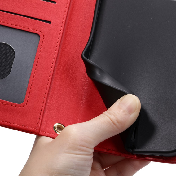 Калъф с капак за Xiaomi Redmi Note 13 Pro 4G, Rhombus Crossbody Leather, червен