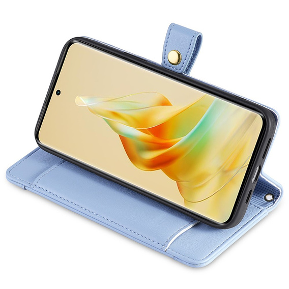 Калъф с капак за Oppo Reno8 T 4G, Wallet Zipper Pocket, син