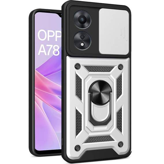 Брониран калъф за Oppo A78 5G, CamShield Slide, сребърен