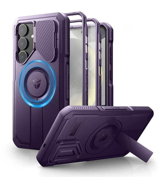 Брониран калъф за Samsung Galaxy S25+ Plus, Dexnor CamProtect MagSafe, лилав (Две рамки)