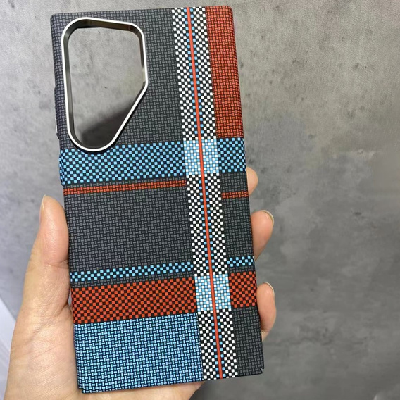 Калъфът за Samsung Galaxy S24 Ultra, Carbon Fiber MagSafe, синьо / червено