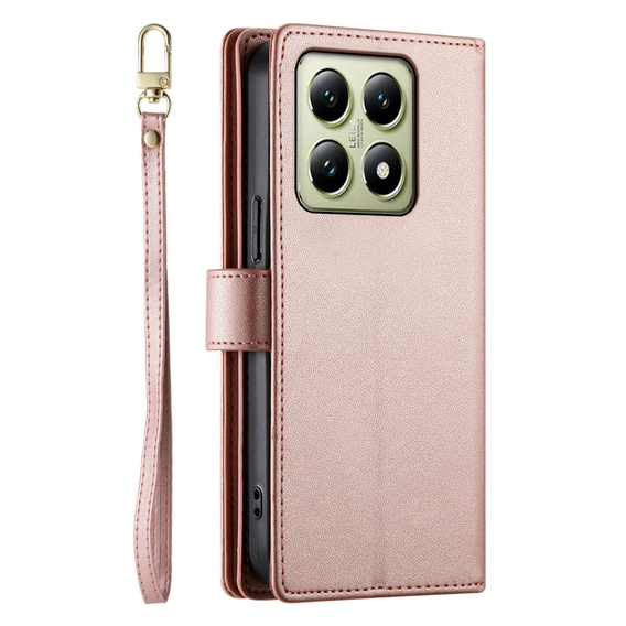 Калъф с капак за Xiaomi 14T, Wallet Zipper Pocket, розов