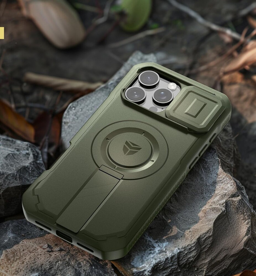 Брониран калъф за iPhone 16 Pro Max, Dexnor CamProtect MagSafe, зелен (Две рамки)