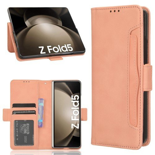 Калъф с капак за Samsung Galaxy Z Fold 5 5G, Card Slot, розов