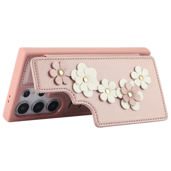 Калъфът за Samsung Galaxy S25 Ultra, Leather Flower Card Slot, розов